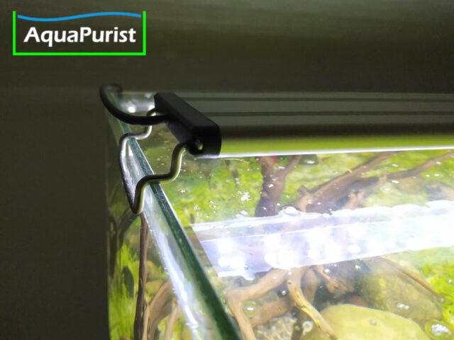 LED-Aufsetzleuchte am Rand eines Aquariums
