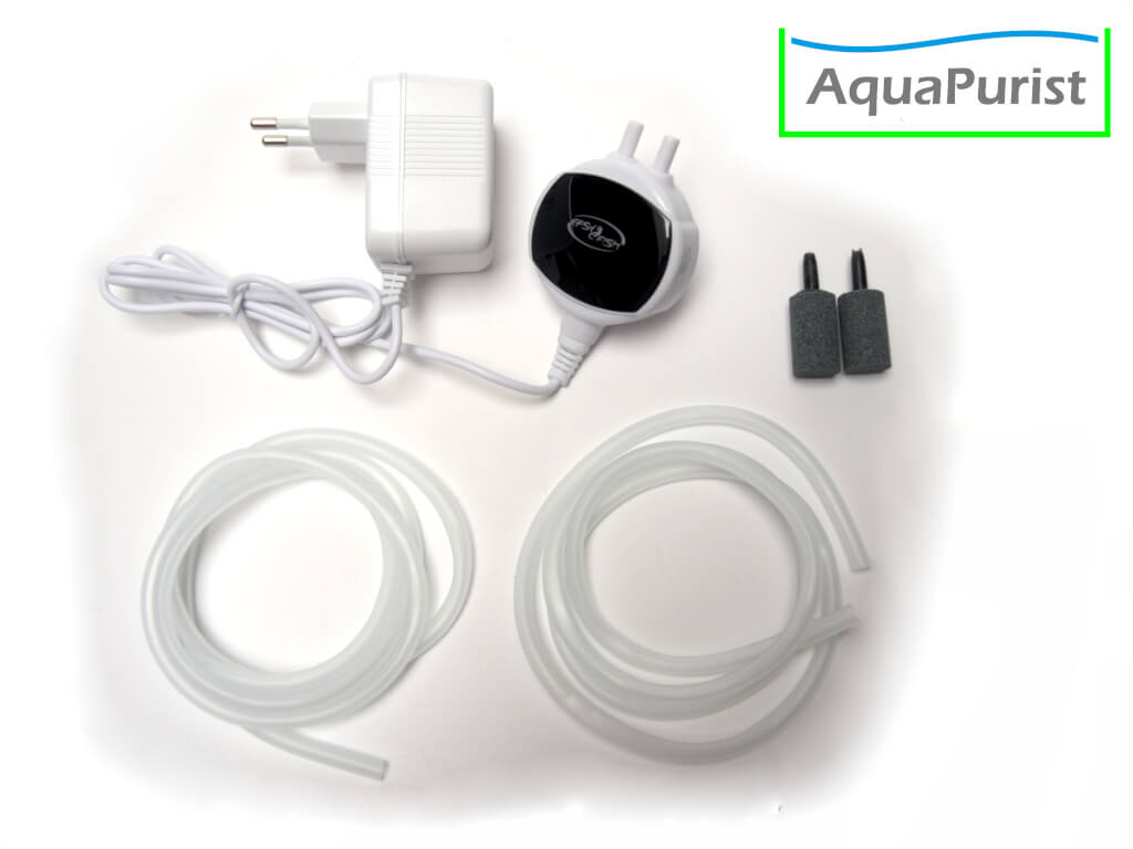 Piezo-Luftpumpe mit Netzteil, Luftschläuchen und Ausströmern