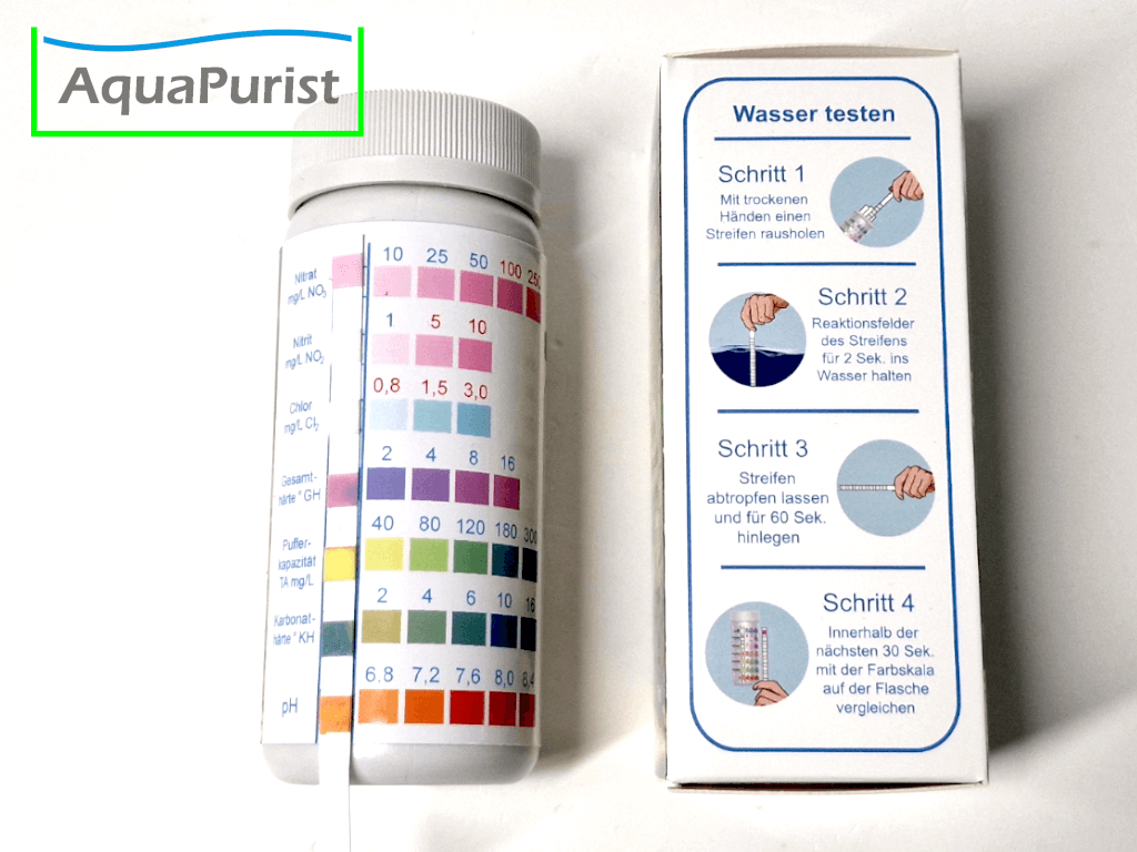 Wasserteststreifen 7in1 Nitrat, Nitrit, Chlor, Gesamthärte, Pufferkapazität, Karbonathärte, ph-Wert